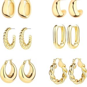 6 Pairs 14K Gold Hoop Earrings for Women Lightweight